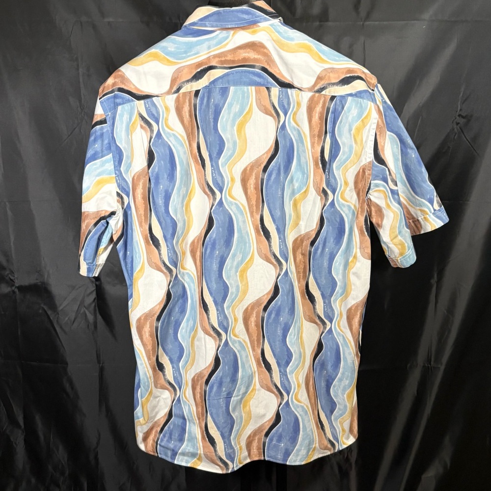 Maus & Hoffman Men's Casual Blue and Tan Wave Shirt Made in Italy Sz L - Picture 10 of 10